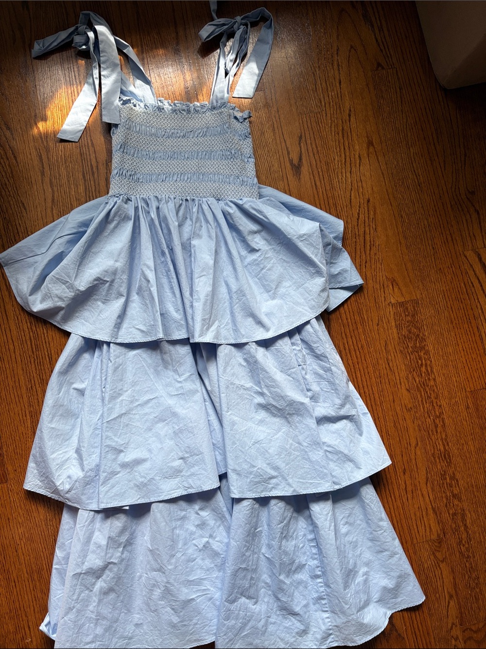 Beautiful worn once!Light Blue Tiered Smocked Sundress